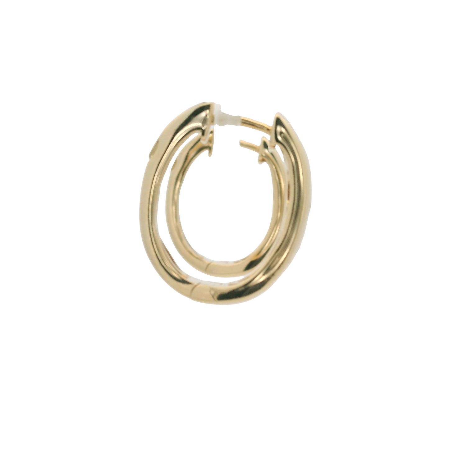14K Yellow Gold Natural Round & Baguette Diamond Flush Set Huggie Earrings