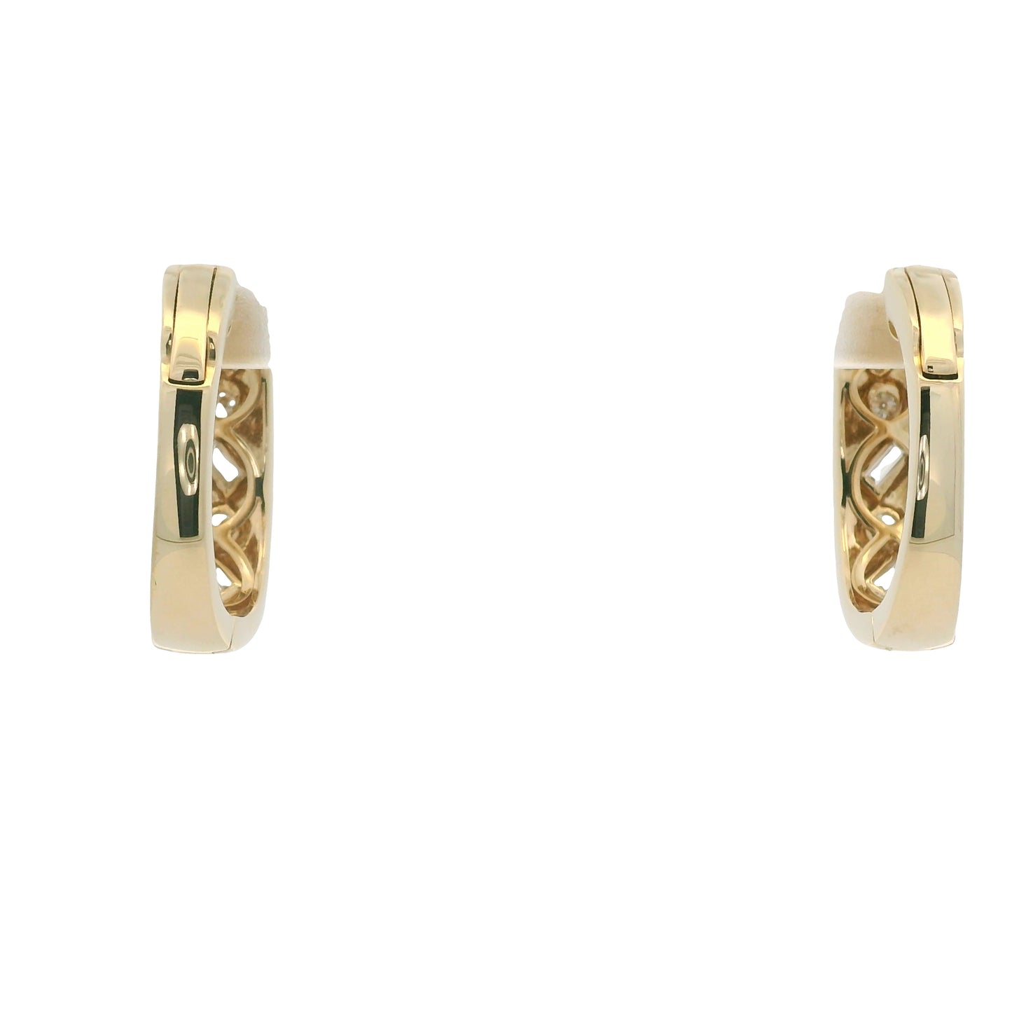 14K Yellow Gold Natural Round & Baguette Diamond Flush Set Huggie Earrings