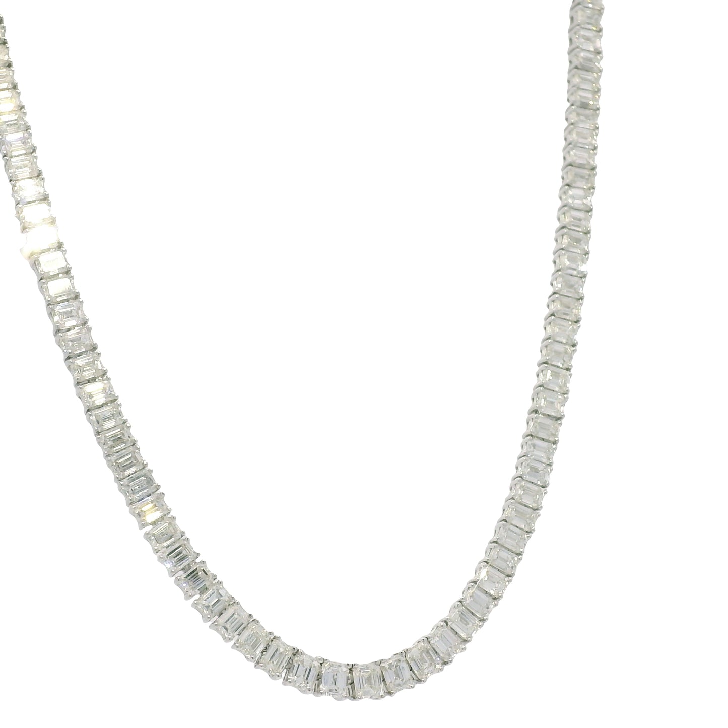18k White Gold & Platinum Natural Emerald Cut Diamond Tennis Necklace
