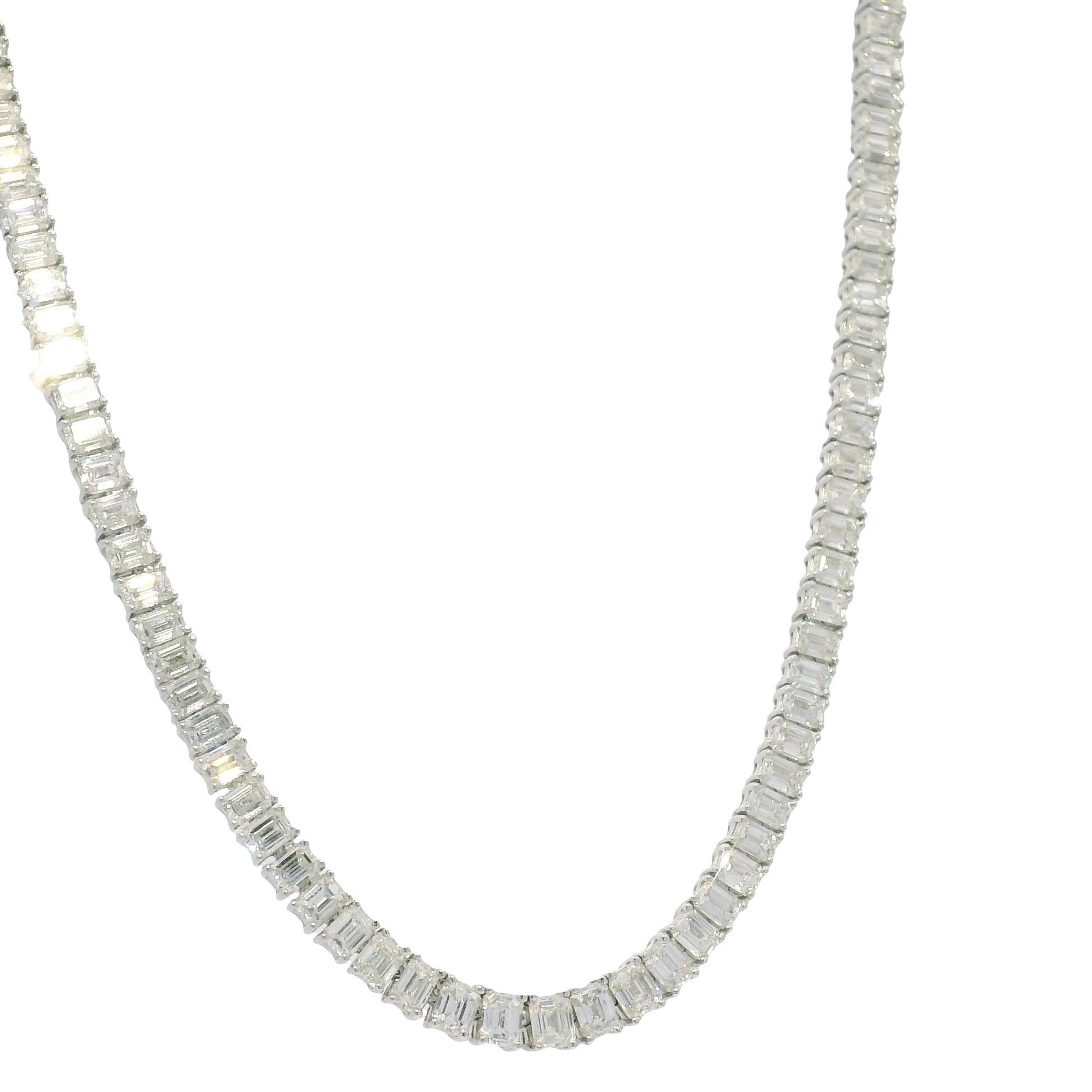 18k White Gold & Platinum Natural Emerald Cut Diamond Tennis Necklace