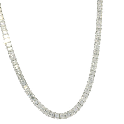 18k White Gold & Platinum Natural Emerald Cut Diamond Tennis Necklace