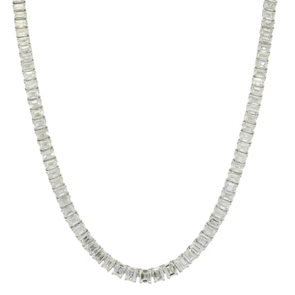 18k White Gold & Platinum Natural Emerald Cut Diamond Tennis Necklace
