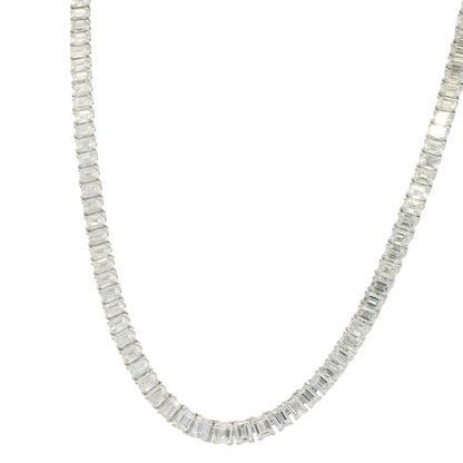18k White Gold & Platinum Natural Emerald Cut Diamond Tennis Necklace