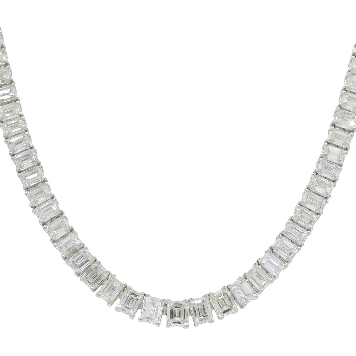 18k White Gold & Platinum Natural Emerald Cut Diamond Tennis Necklace