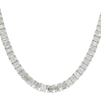18k White Gold & Platinum Natural Emerald Cut Diamond Tennis Necklace
