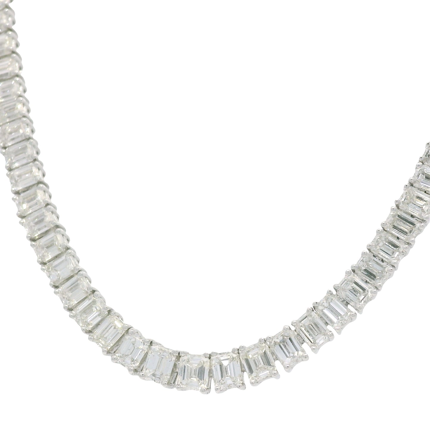 18k White Gold & Platinum Natural Emerald Cut Diamond Tennis Necklace