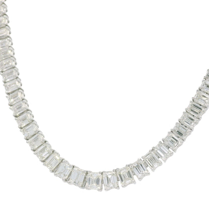 18k White Gold & Platinum Natural Emerald Cut Diamond Tennis Necklace