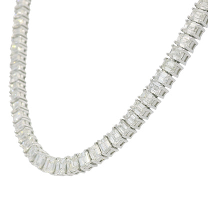 18k White Gold & Platinum Natural Emerald Cut Diamond Tennis Necklace