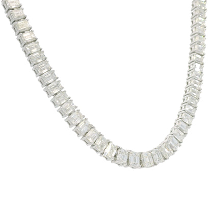 18k White Gold & Platinum Natural Emerald Cut Diamond Tennis Necklace