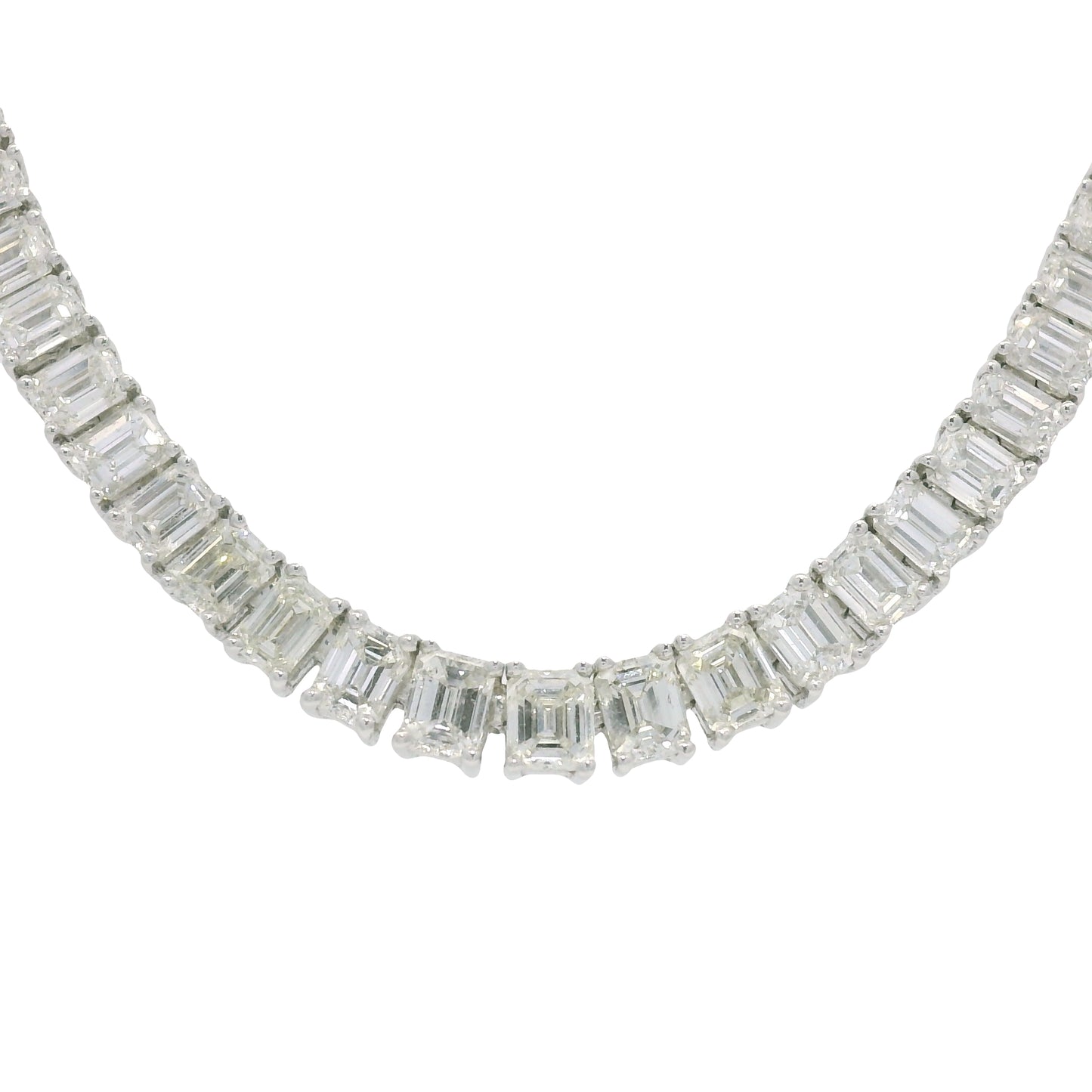 18k White Gold & Platinum Natural Emerald Cut Diamond Tennis Necklace