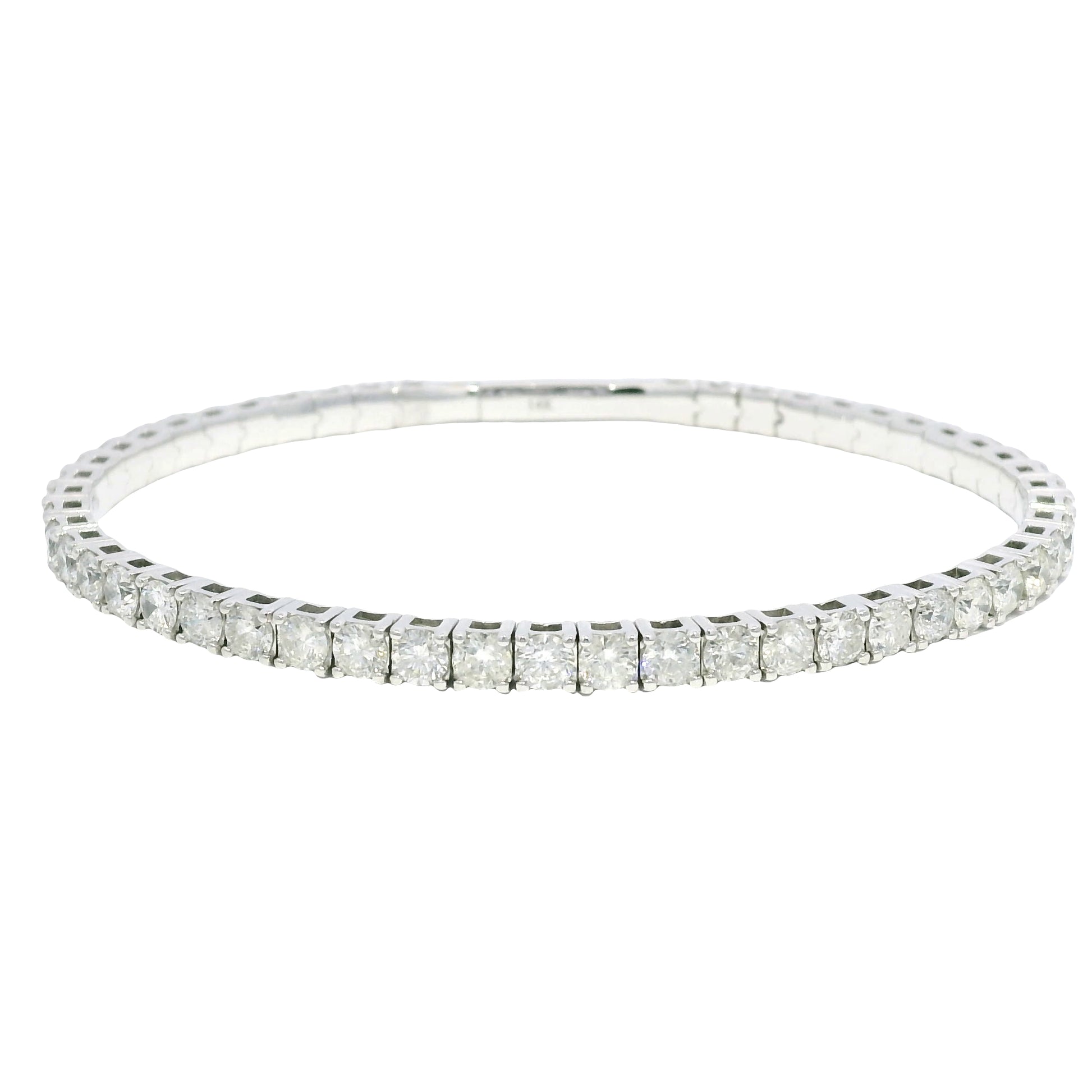 14k White Gold Natural Round Brilliant Diamond Flexible Bangle Bracelet
