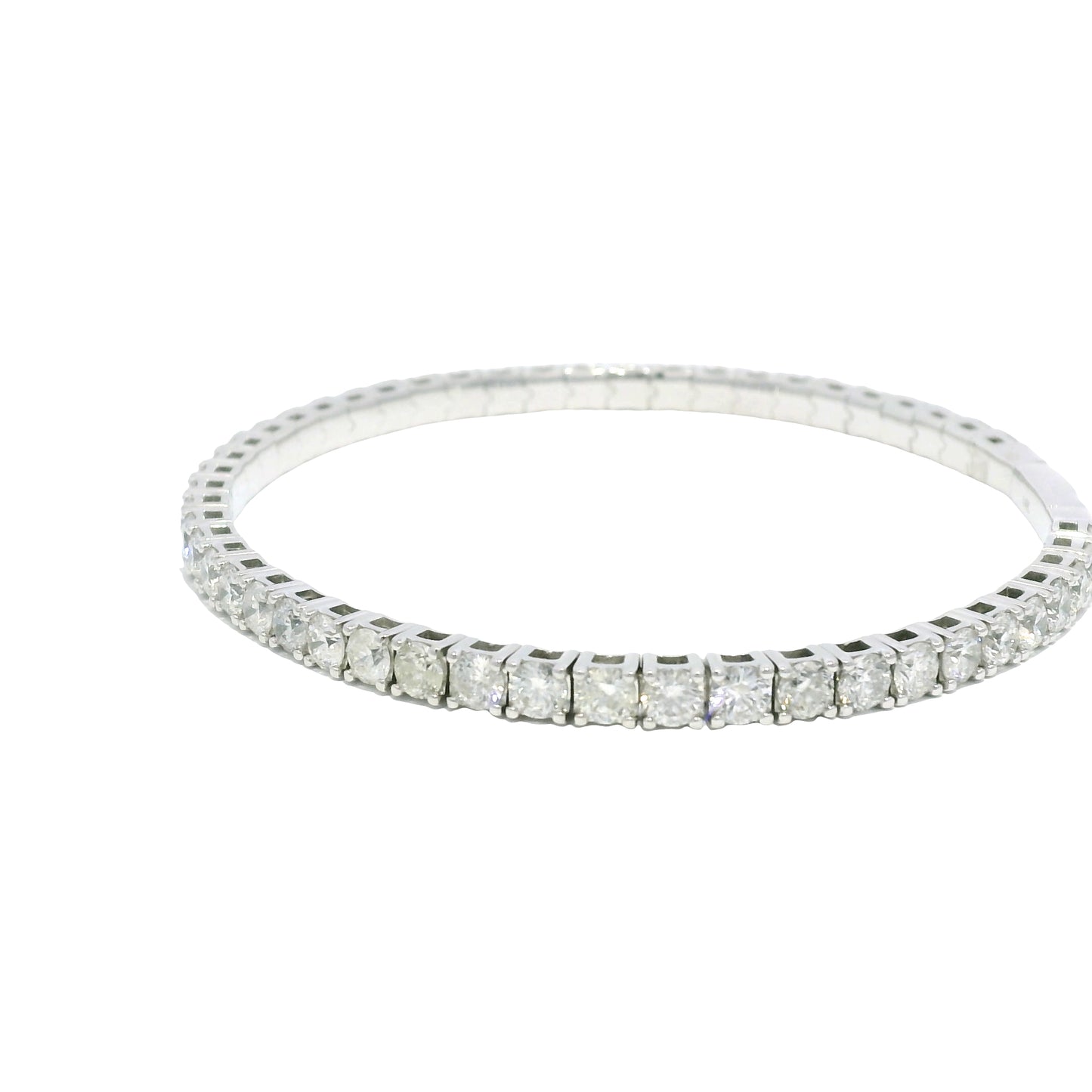 14k White Gold Natural Round Brilliant Diamond Flexible Bangle Bracelet