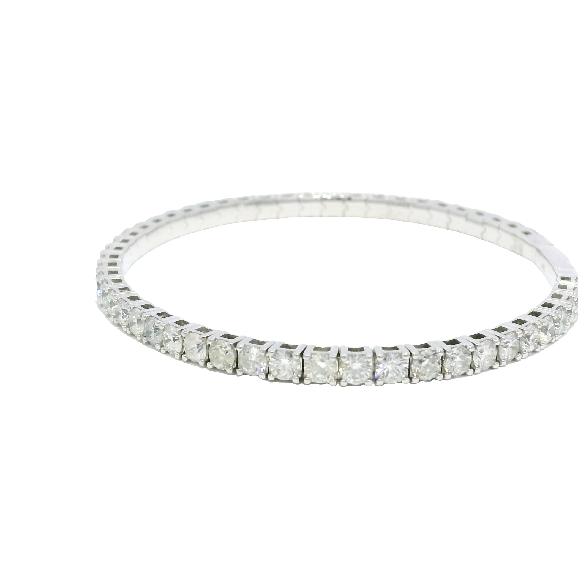 14k White Gold Natural Round Brilliant Diamond Flexible Bangle Bracelet