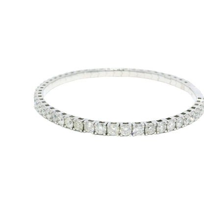 14k White Gold Natural Round Brilliant Diamond Flexible Bangle Bracelet