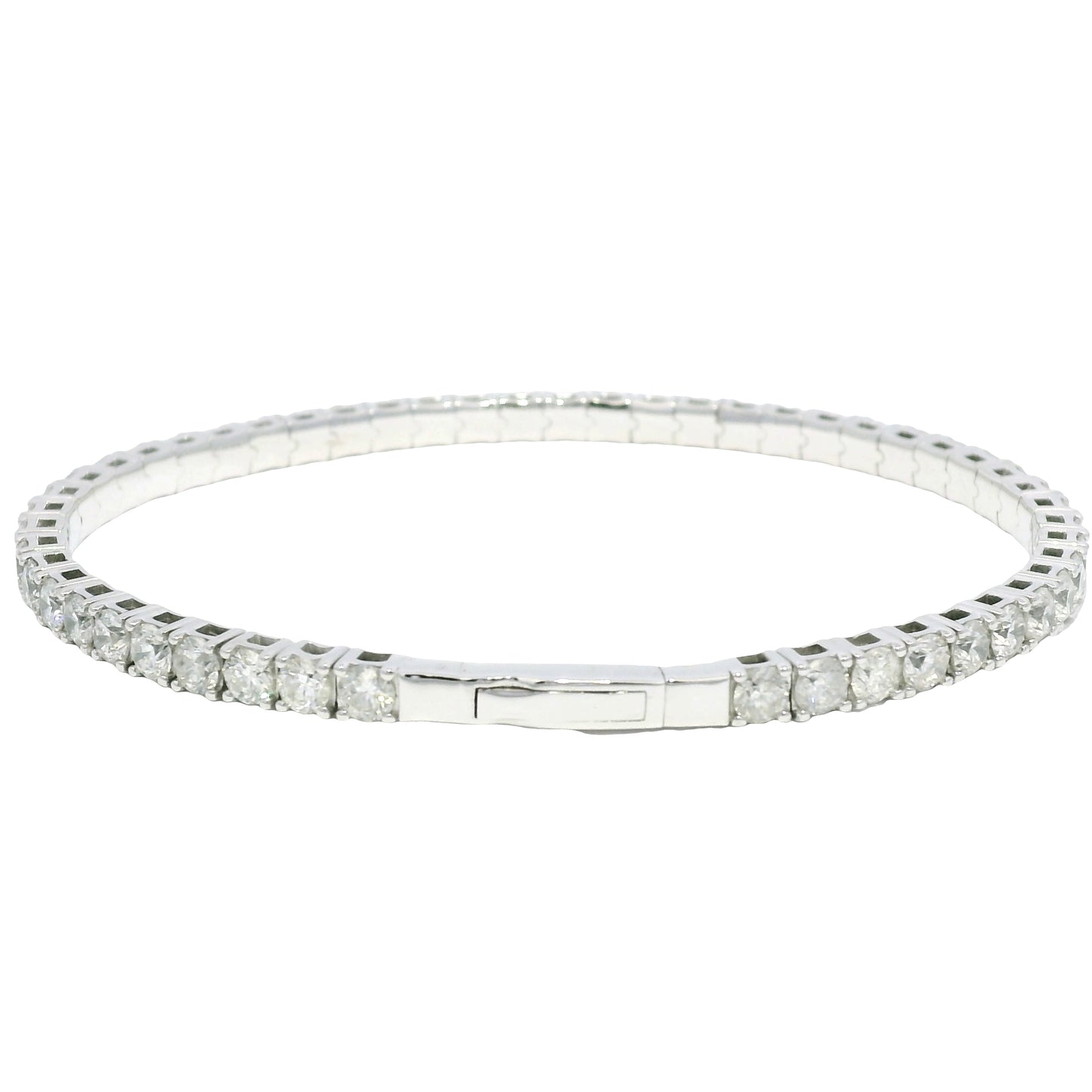 14k White Gold Natural Round Brilliant Diamond Flexible Bangle Bracelet