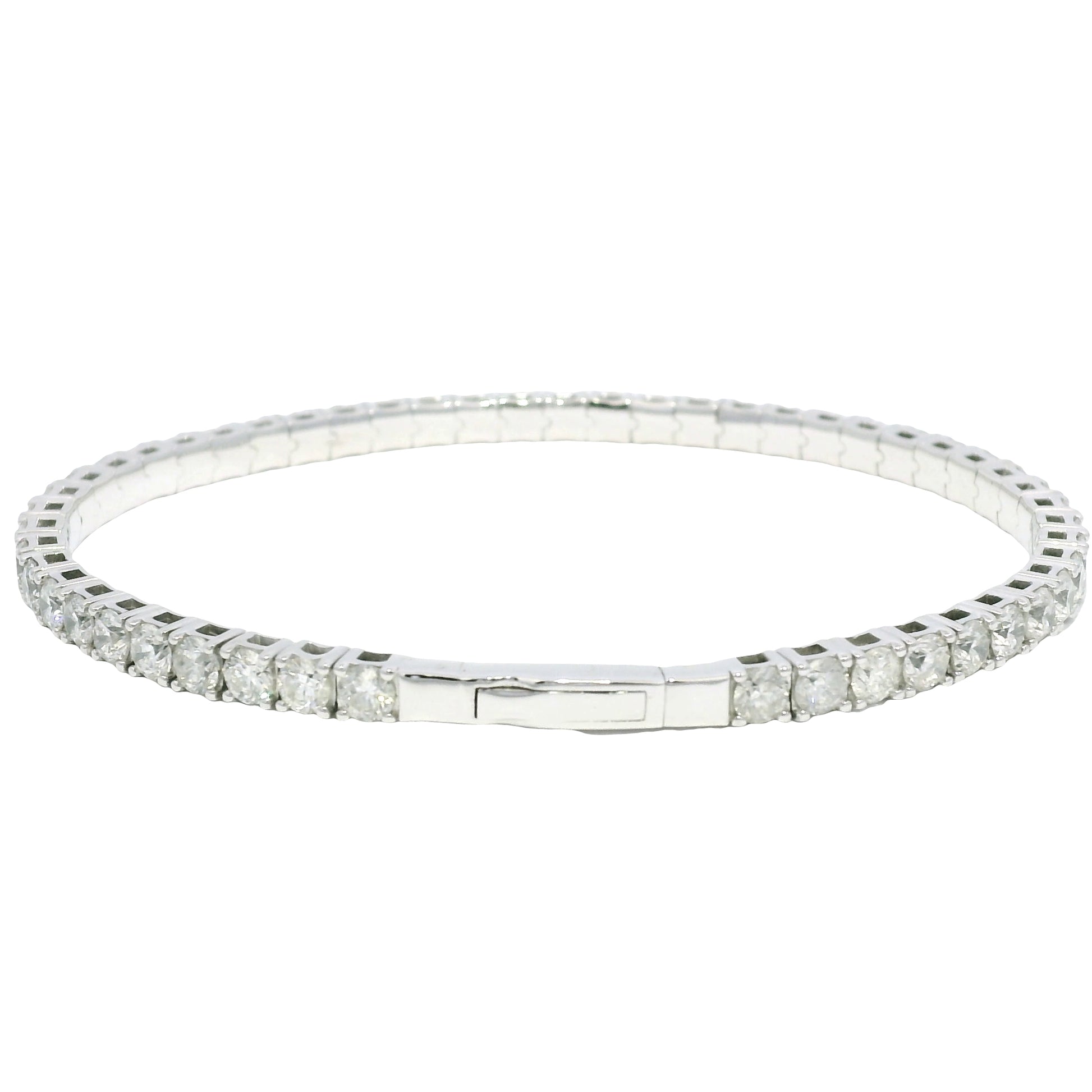 14k White Gold Natural Round Brilliant Diamond Flexible Bangle Bracelet