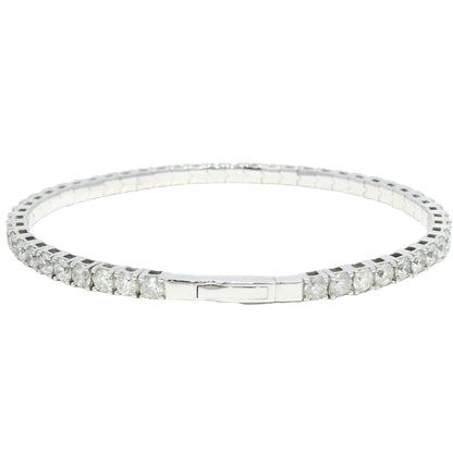 14k White Gold Natural Round Brilliant Diamond Flexible Bangle Bracelet