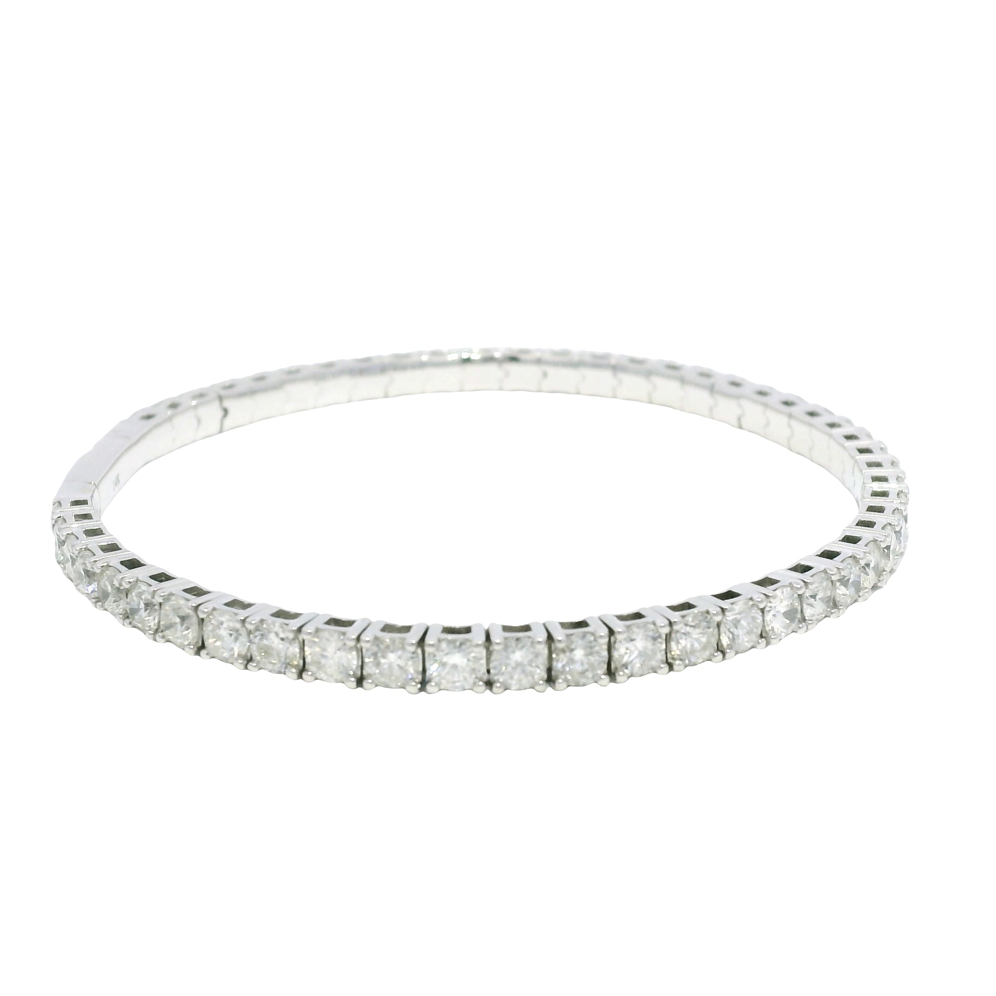 14k White Gold Natural Round Brilliant Diamond Flexible Bangle Bracelet