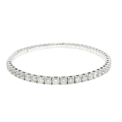 14k White Gold Natural Round Brilliant Diamond Flexible Bangle Bracelet