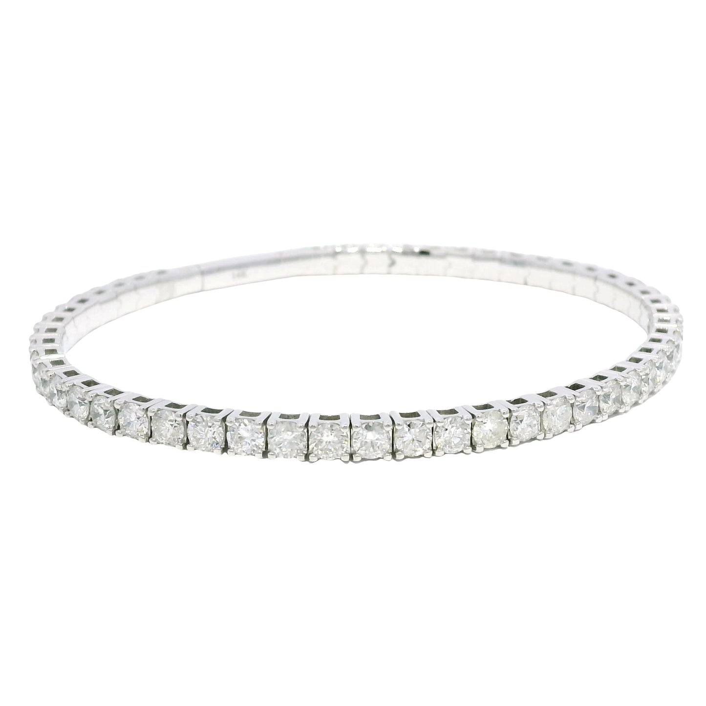 14k White Gold Natural Round Brilliant Diamond Flexible Bangle Bracelet