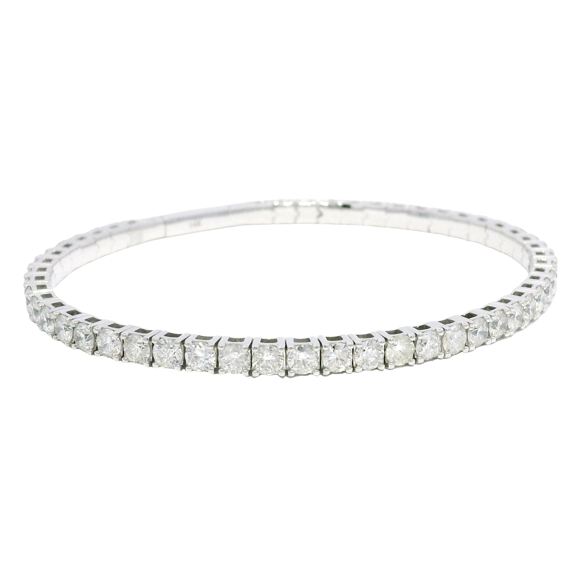 14k White Gold Natural Round Brilliant Diamond Flexible Bangle Bracelet