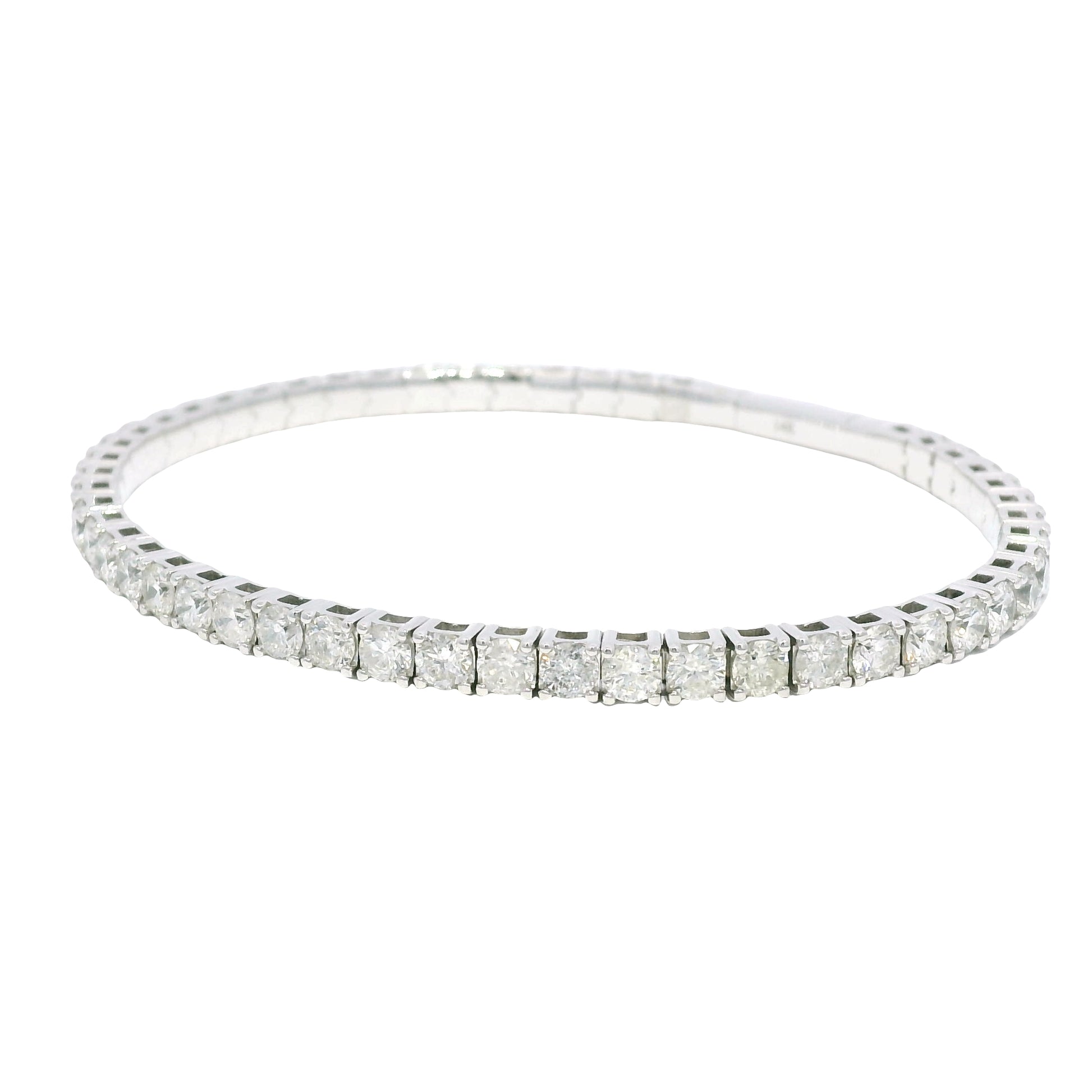 14k White Gold Natural Round Brilliant Diamond Flexible Bangle Bracelet