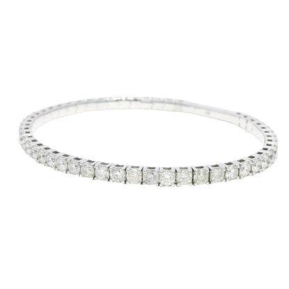 14k White Gold Natural Round Brilliant Diamond Flexible Bangle Bracelet
