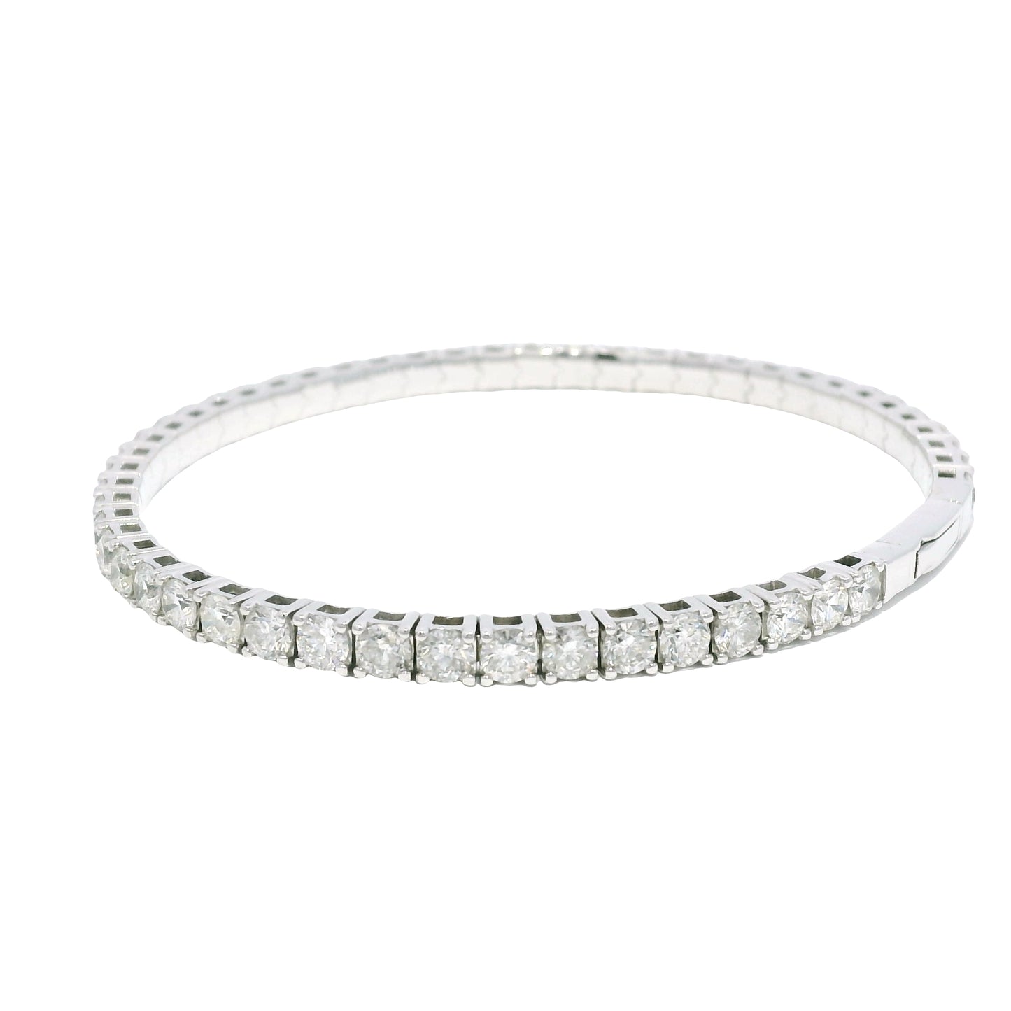 14k White Gold Natural Round Brilliant Diamond Flexible Bangle Bracelet