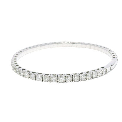 14k White Gold Natural Round Brilliant Diamond Flexible Bangle Bracelet