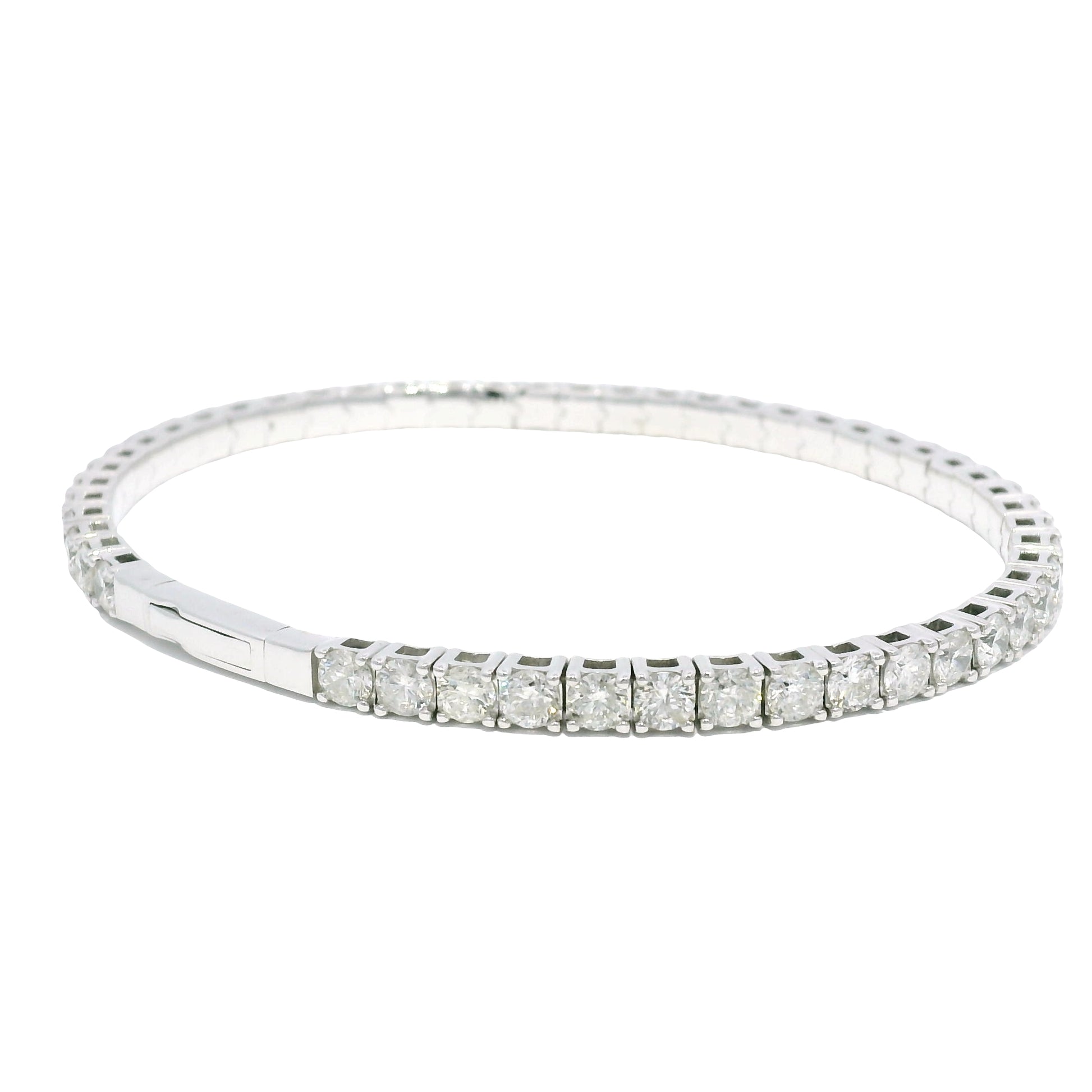 14k White Gold Natural Round Brilliant Diamond Flexible Bangle Bracelet
