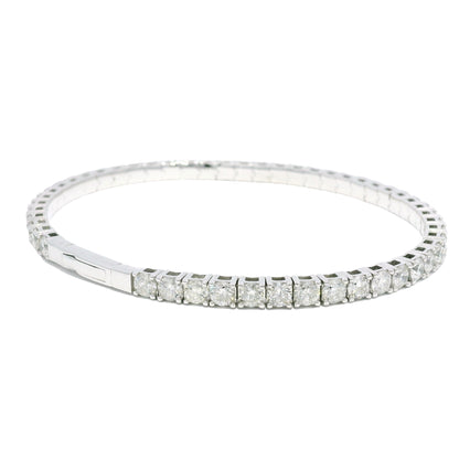 14k White Gold Natural Round Brilliant Diamond Flexible Bangle Bracelet