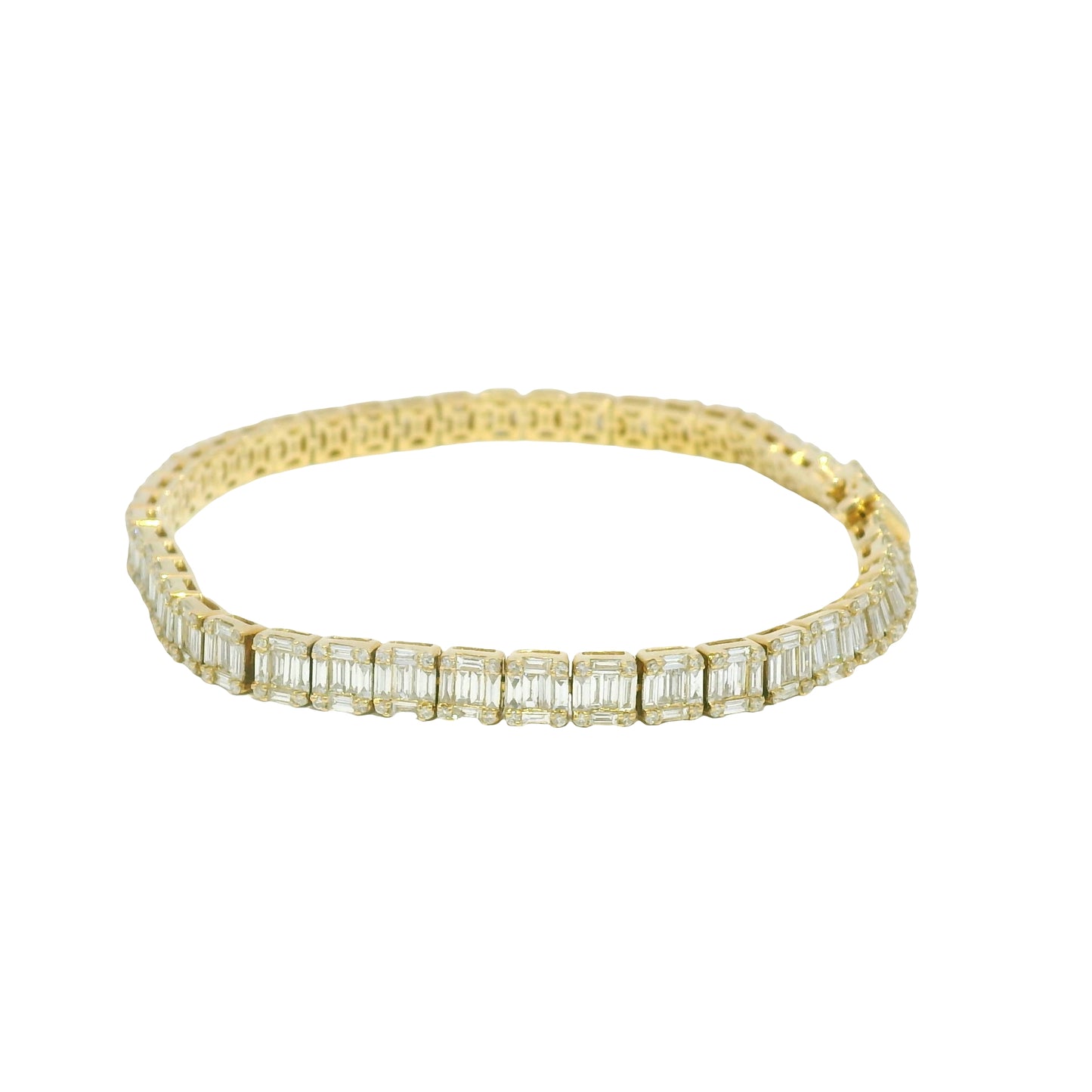 14k Yellow Gold Natural Diamond Mosaic Set Square Station Bracelet