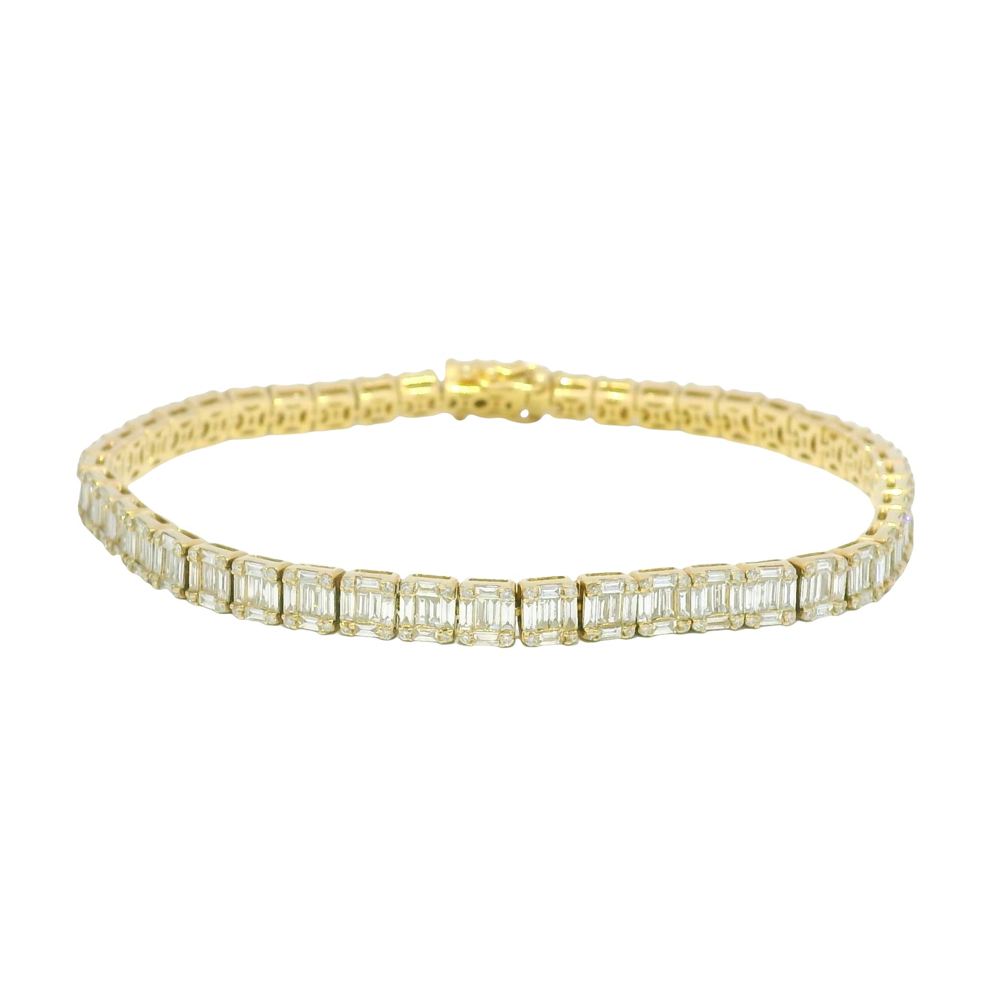 14k Yellow Gold Natural Diamond Mosaic Set Square Station Bracelet