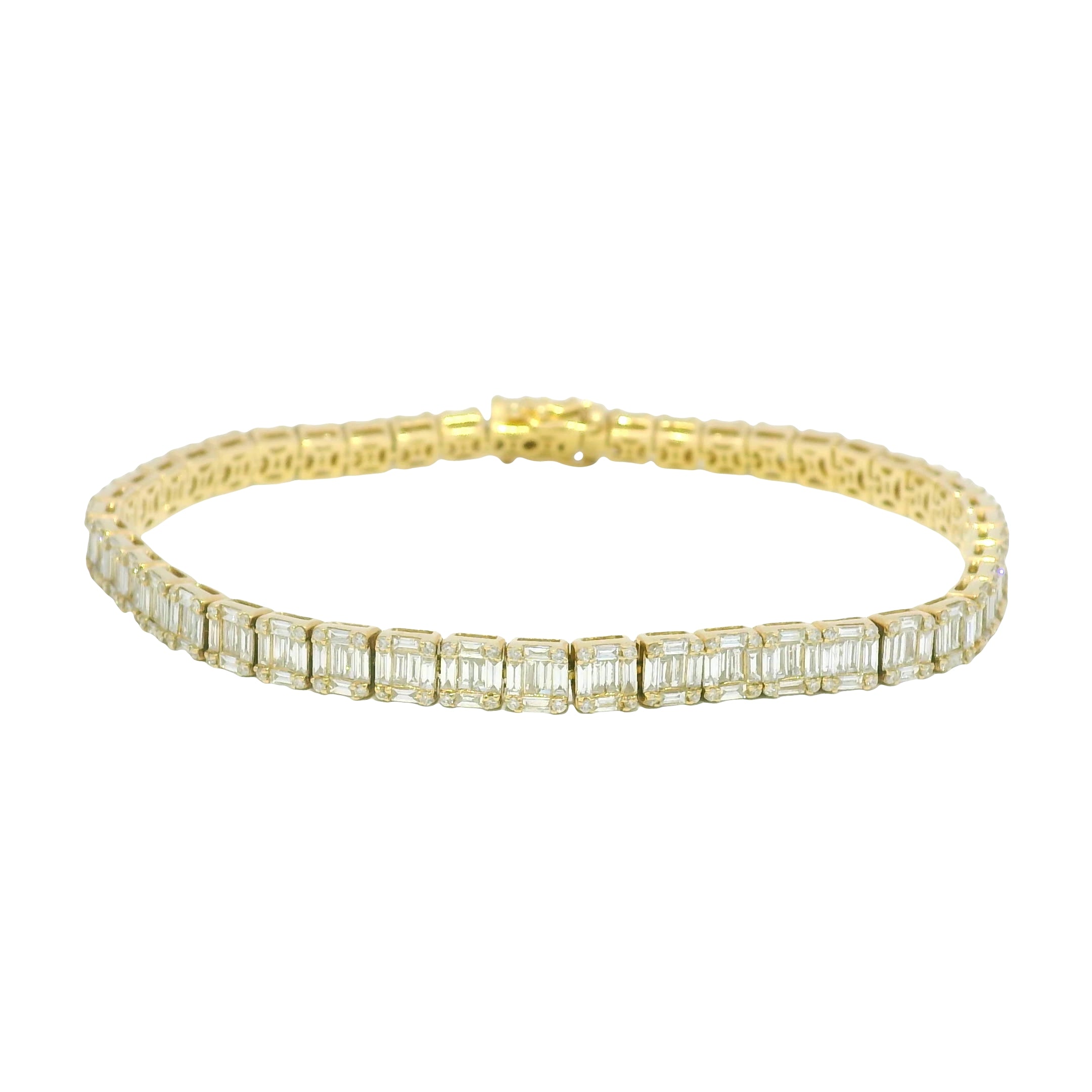 14k Yellow Gold Natural Diamond Mosaic Set Square Station Bracelet