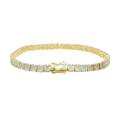14k Yellow Gold Natural Diamond Mosaic Set Square Station Bracelet