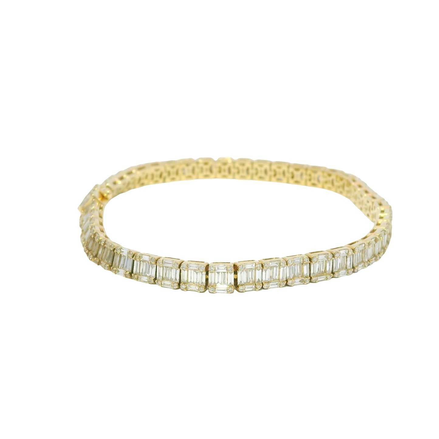 14k Yellow Gold Natural Diamond Mosaic Set Square Station Bracelet