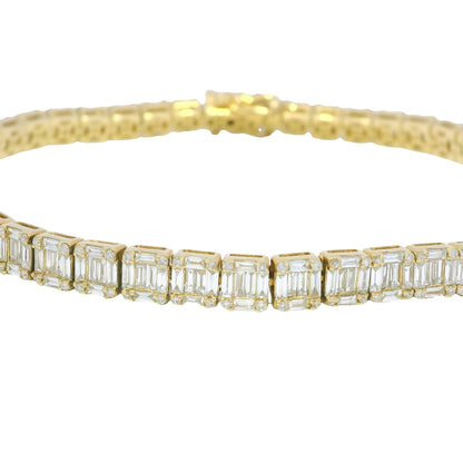 14k Yellow Gold Natural Diamond Mosaic Set Square Station Bracelet