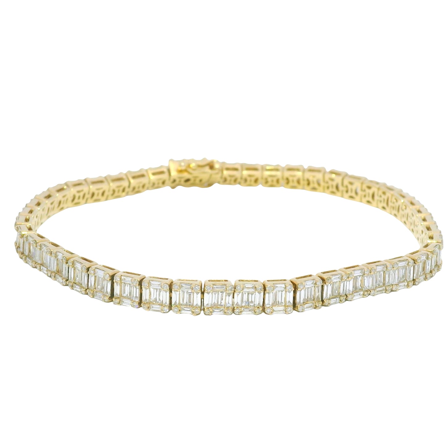 14k Yellow Gold Natural Diamond Mosaic Set Square Station Bracelet