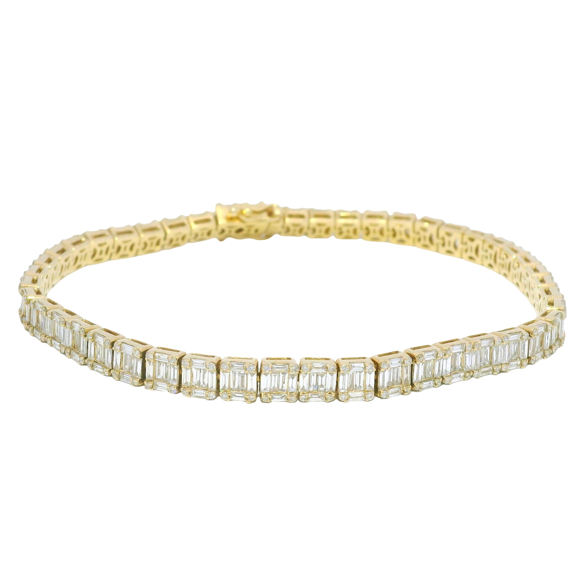 14k Yellow Gold Natural Diamond Mosaic Set Square Station Bracelet
