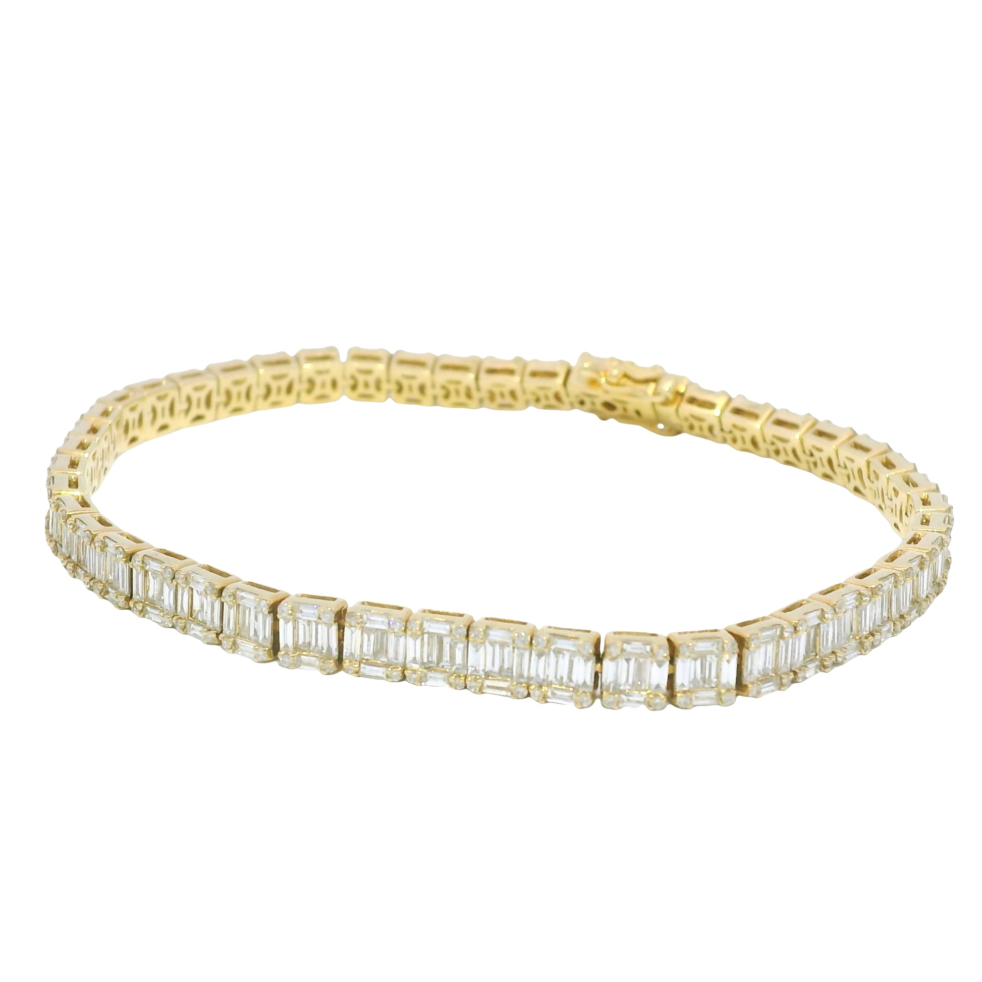 14k Yellow Gold Natural Diamond Mosaic Set Square Station Bracelet