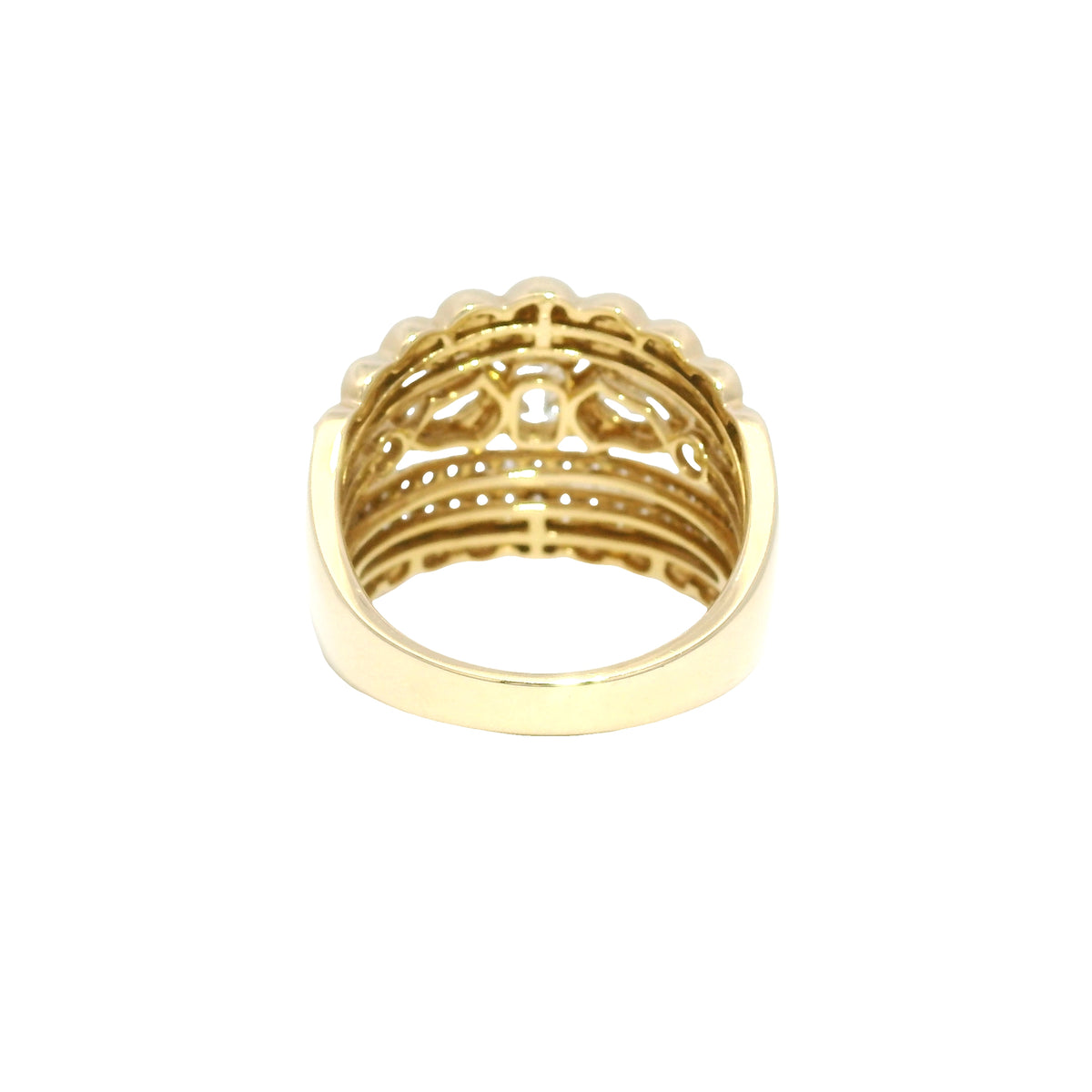 14k Yellow Gold Natural Diamond Emerald Cut & Pear Shape Multi-Row Ring
