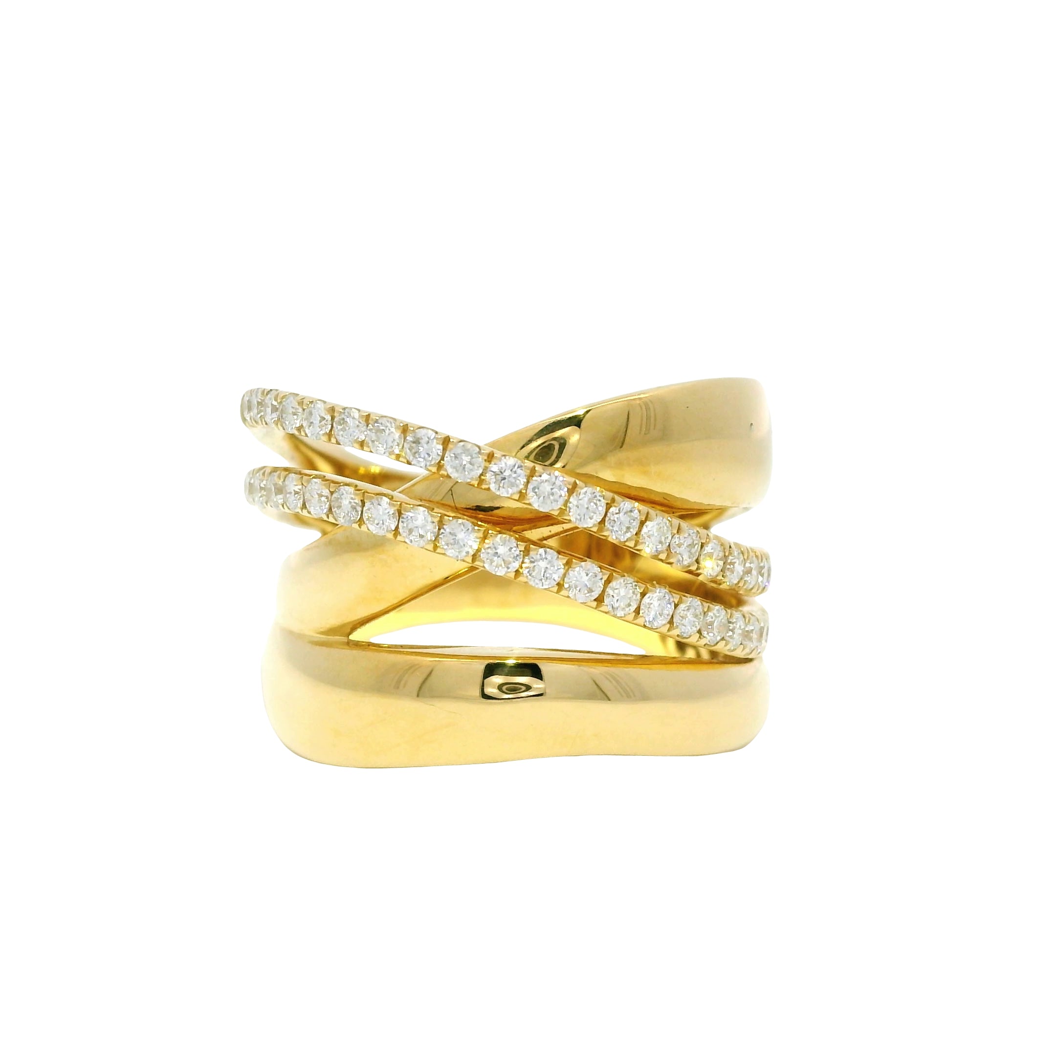 18Kt Yellow Gold Natural Round Brilliant Diamond Wide Crossover Ring