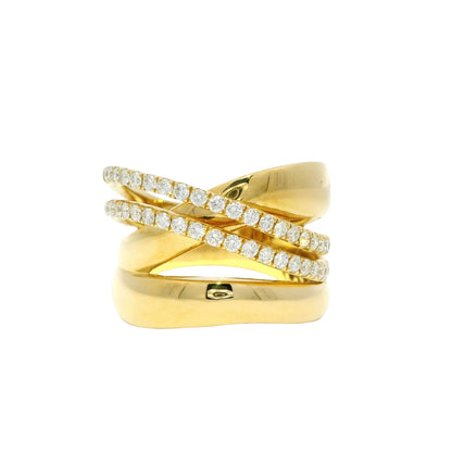 18Kt Yellow Gold Natural Round Brilliant Diamond Wide Crossover Ring