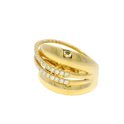 18Kt Yellow Gold Natural Round Brilliant Diamond Wide Crossover Ring