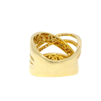 18Kt Yellow Gold Natural Round Brilliant Diamond Wide Crossover Ring