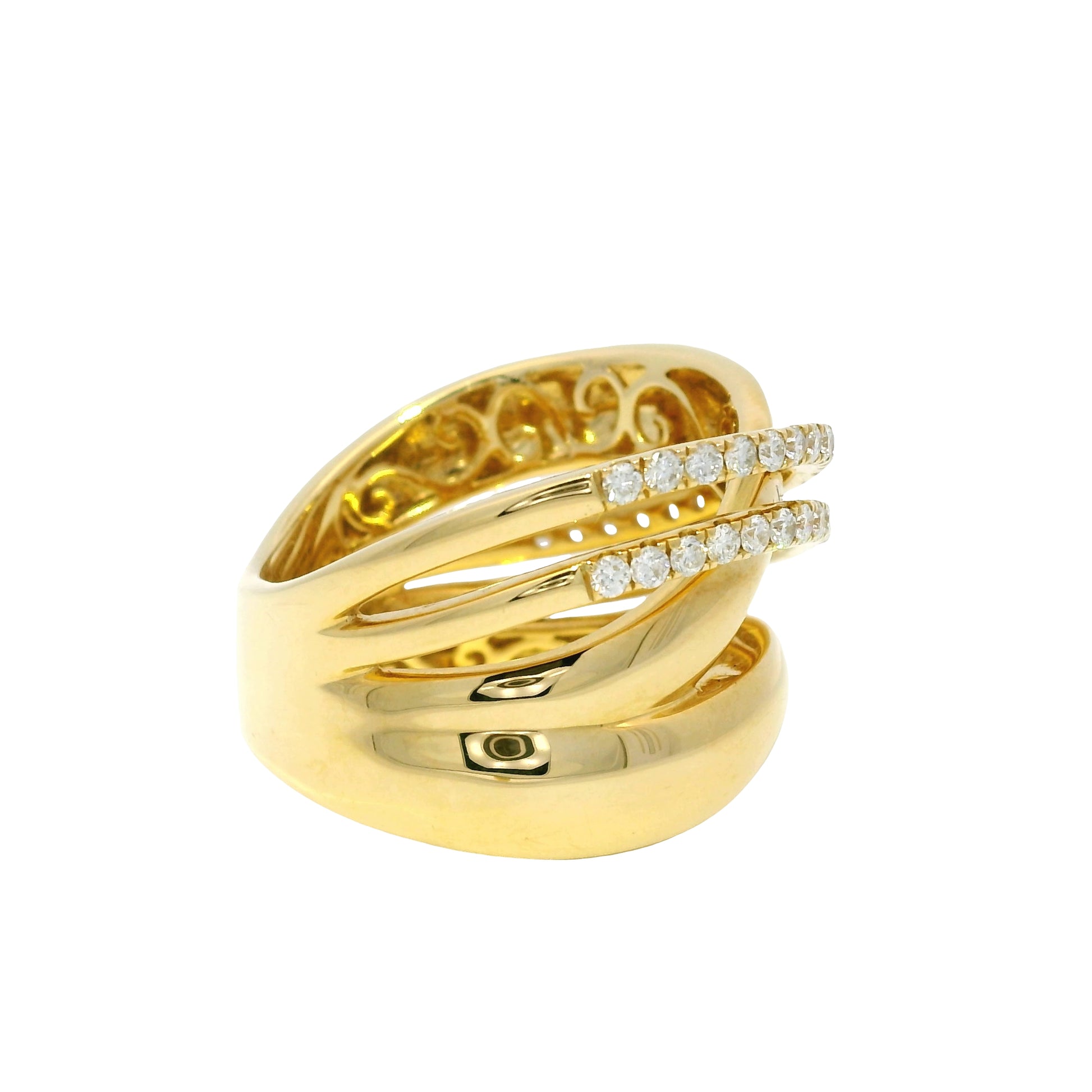18Kt Yellow Gold Natural Round Brilliant Diamond Wide Crossover Ring