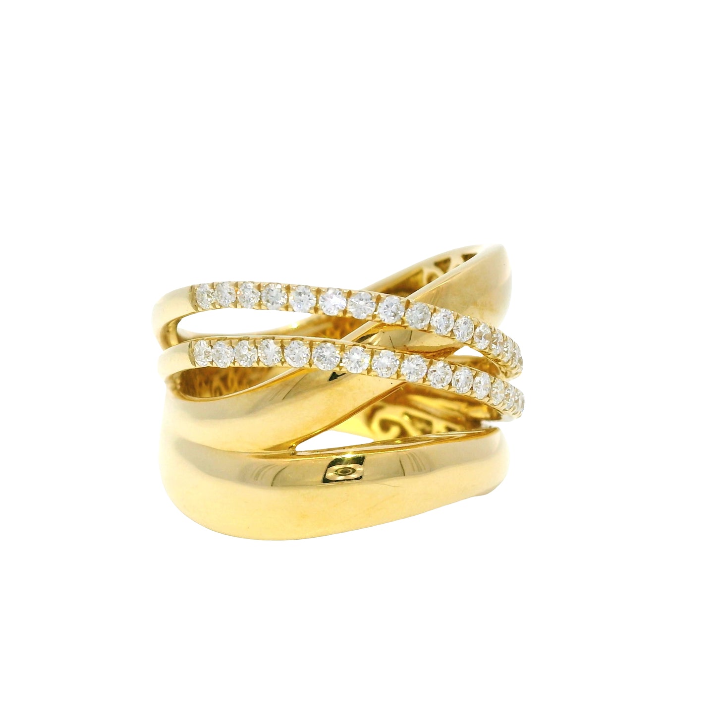 18Kt Yellow Gold Natural Round Brilliant Diamond Wide Crossover Ring