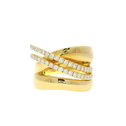 18Kt Yellow Gold Natural Round Brilliant Diamond Wide Crossover Ring