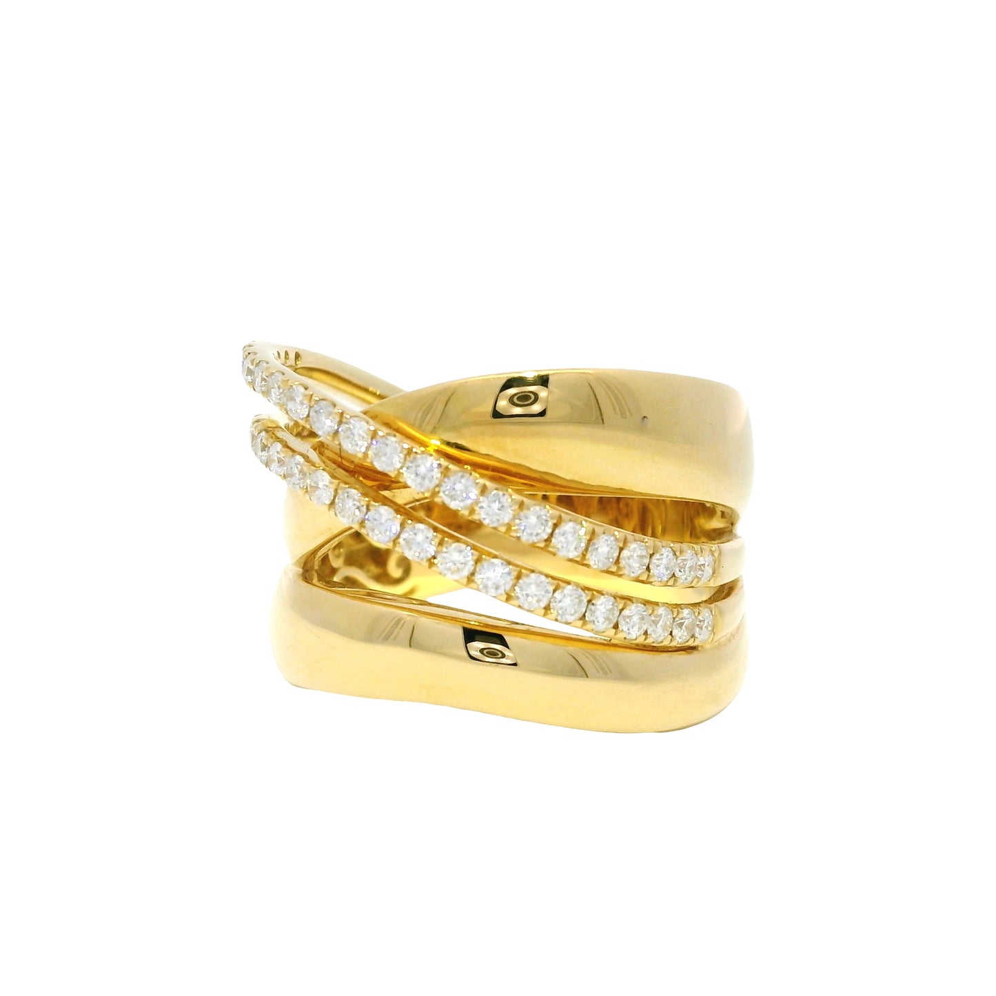 18Kt Yellow Gold Natural Round Brilliant Diamond Wide Crossover Ring