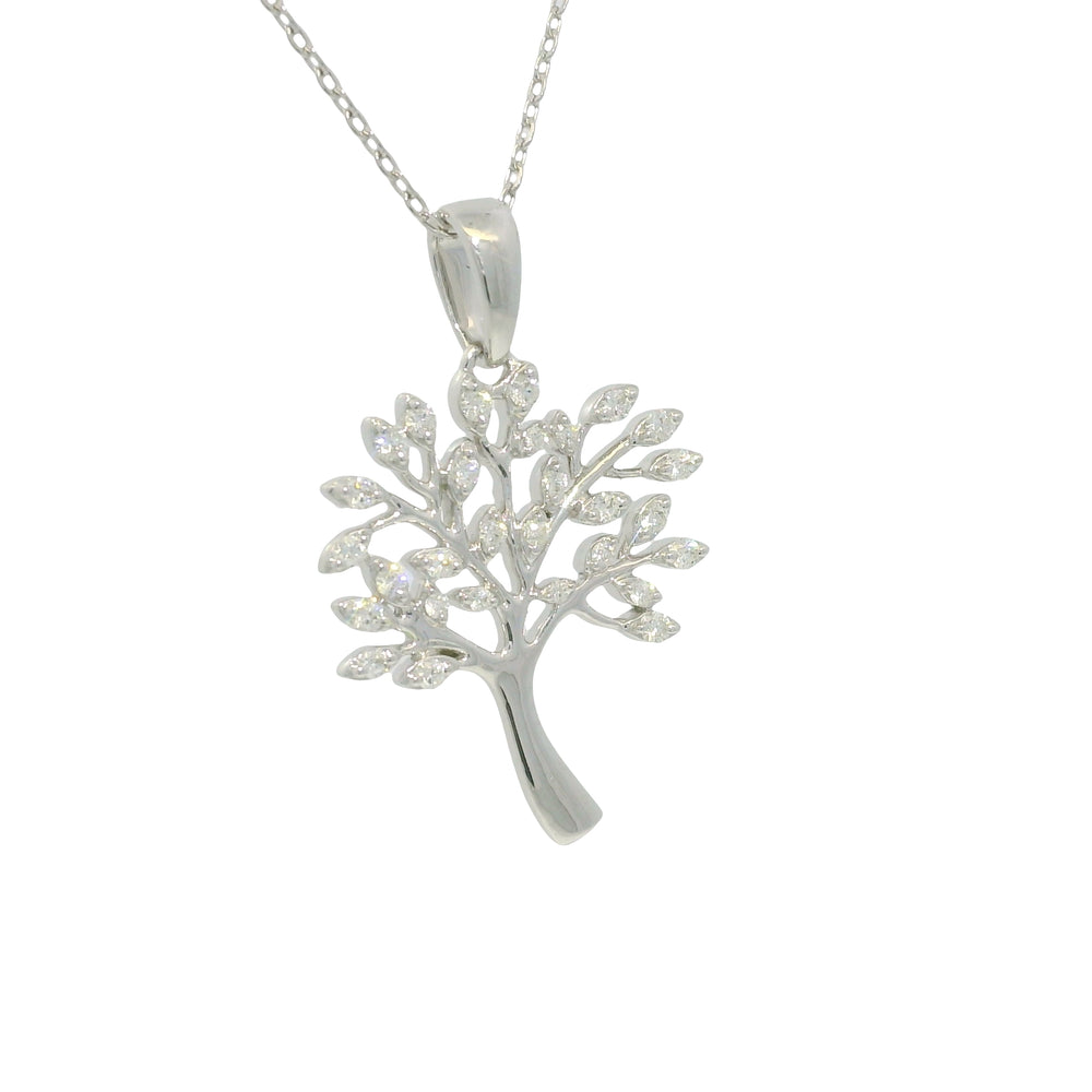 14K White Gold Natural Round Diamond "Tree of Life" Pendant Necklace — product photo 2